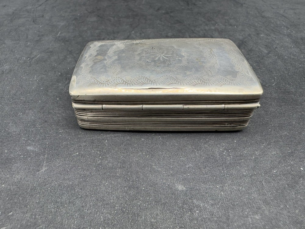 Antique Sterling Silver Hand Engraved Snuff Box