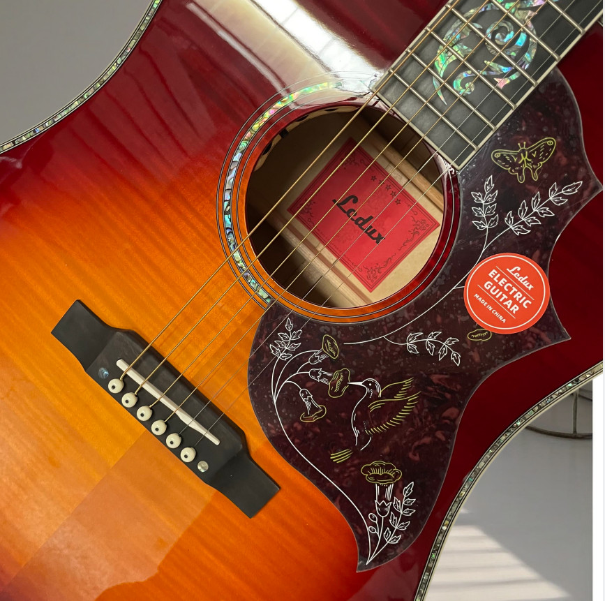 Handmade Acoustic Electric Guitar Flamed Maple Spruce Solid Top Abalone Inlay