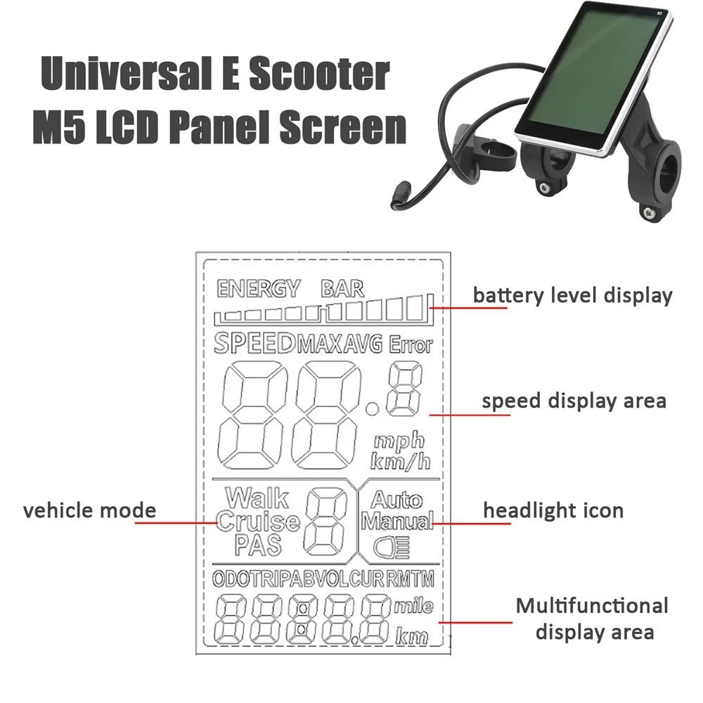 E-bike 24V-60V M5 LCD Display Screen Speed Meter Control Panel 5pin WP Plug US