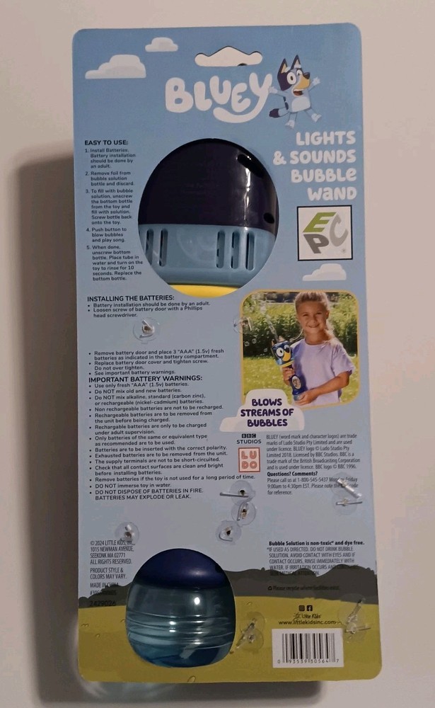 BLUEY Lights & Sound Bubble Wand, Includes Bubble Solution plays music New