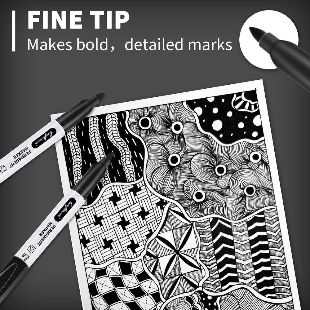 Black Permanent Markers Bulk Fine Point, Fine Tip Markers Set, Quick Drying and