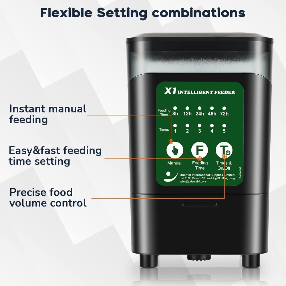 Large Automatic Fish Feeder, 14 Fl.Oz Patented Revolutionary Design Black