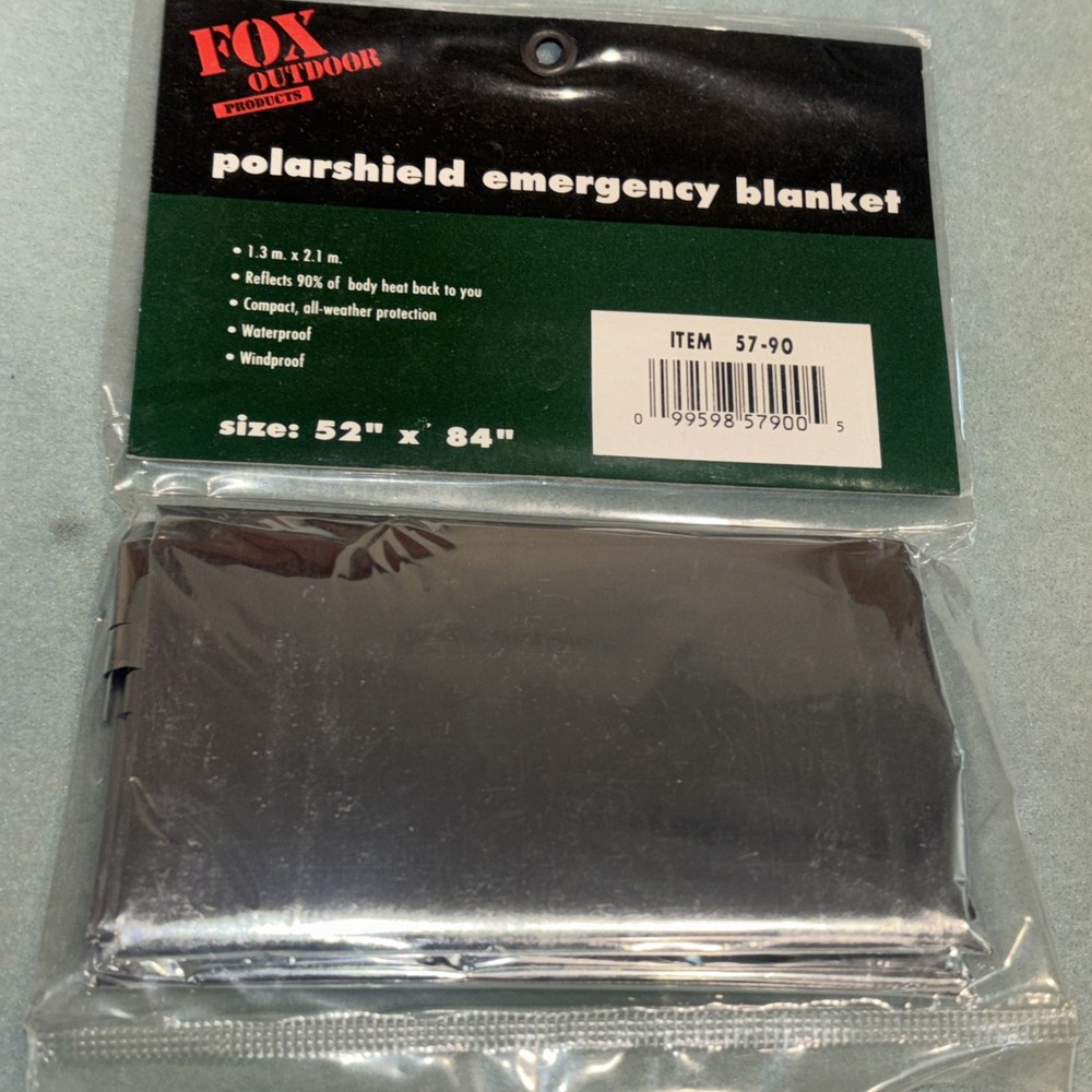 Polar shield emergency blanket. Metallic.  52” x 84”.