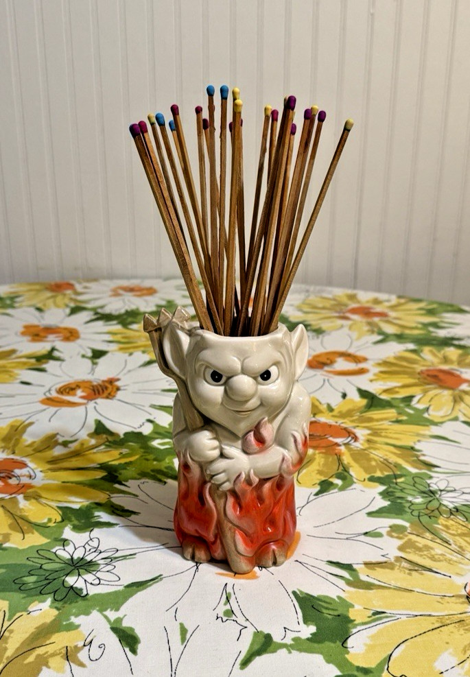 Vintage 80's Ceramic Hand Painted Devil Match Holder Japan Halloween