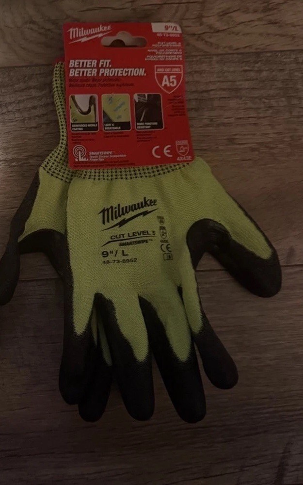Milwaukee Touch Screen Gloves High Vis-Cut Level 5-Polyurethane-Size 9”L