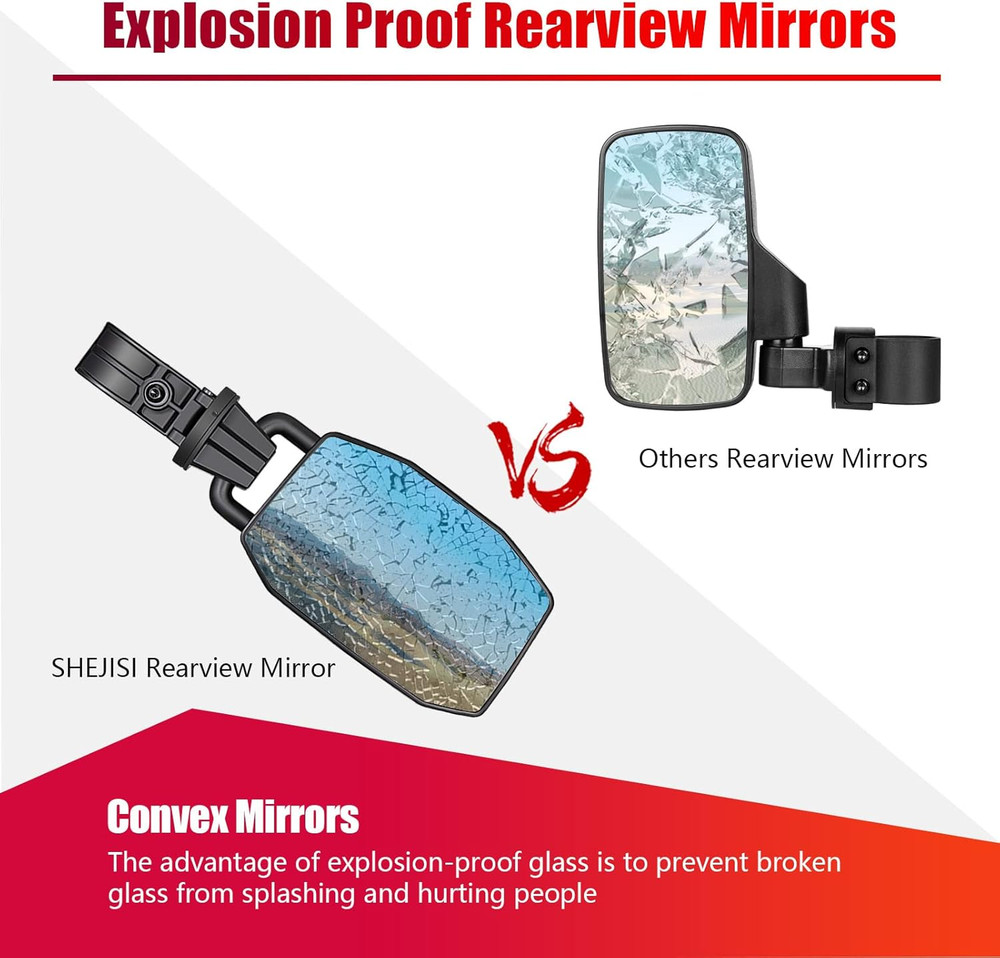 UTV Side Mirrors for 1.65"-2" Roll Cage, Aluminum Solid Bracket,2023 New UTV Mir