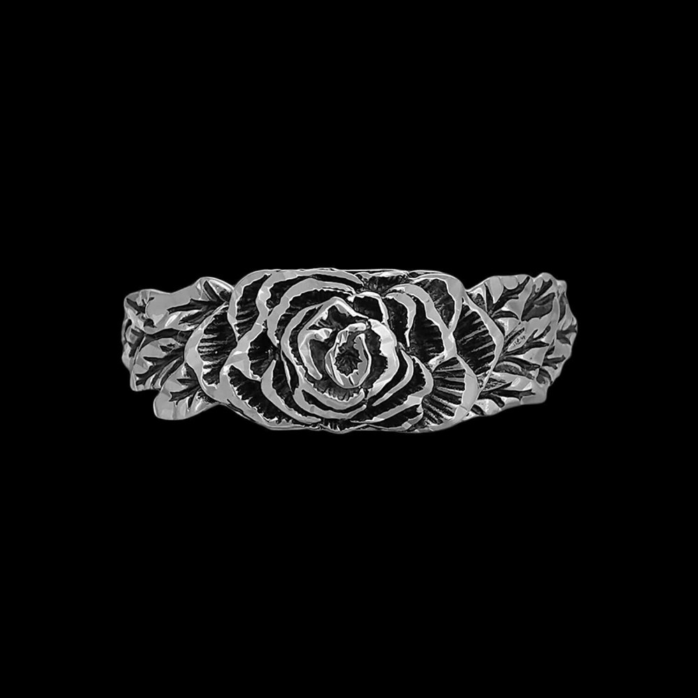 Size 6 ring Diamond Cut Full Bloom Rose Ring