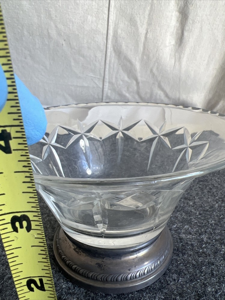 Vintage Sterling Silver & Crystal Candy Nut Dish !!