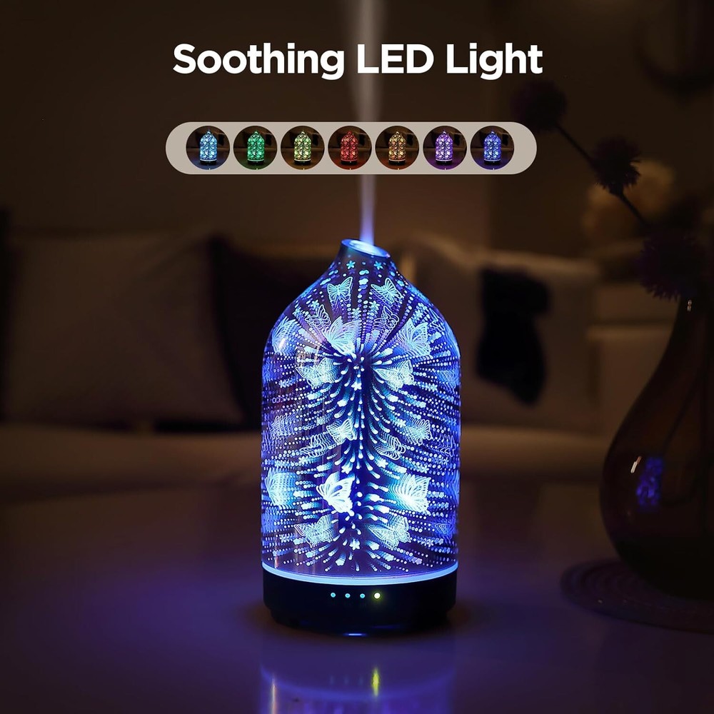 Essential Oil Diffuser Hand Blown Glass Aromatherapy Diffuser - Ultrasonic Cool