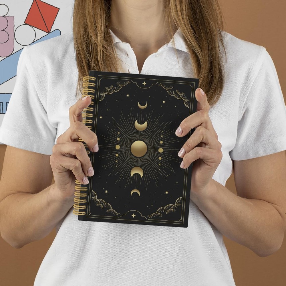 Witchy Gothic Spiral Notebook, Astrology Journal, Celestial Sun and Moon Phas...