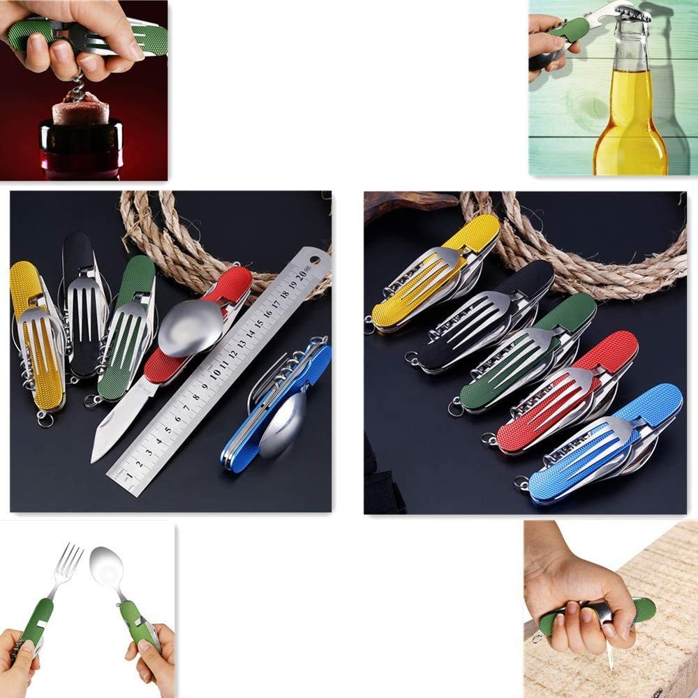 6-in-1 Multi-Function Camping Utensil Flatware Set Detachable Spoon Fork Knif...