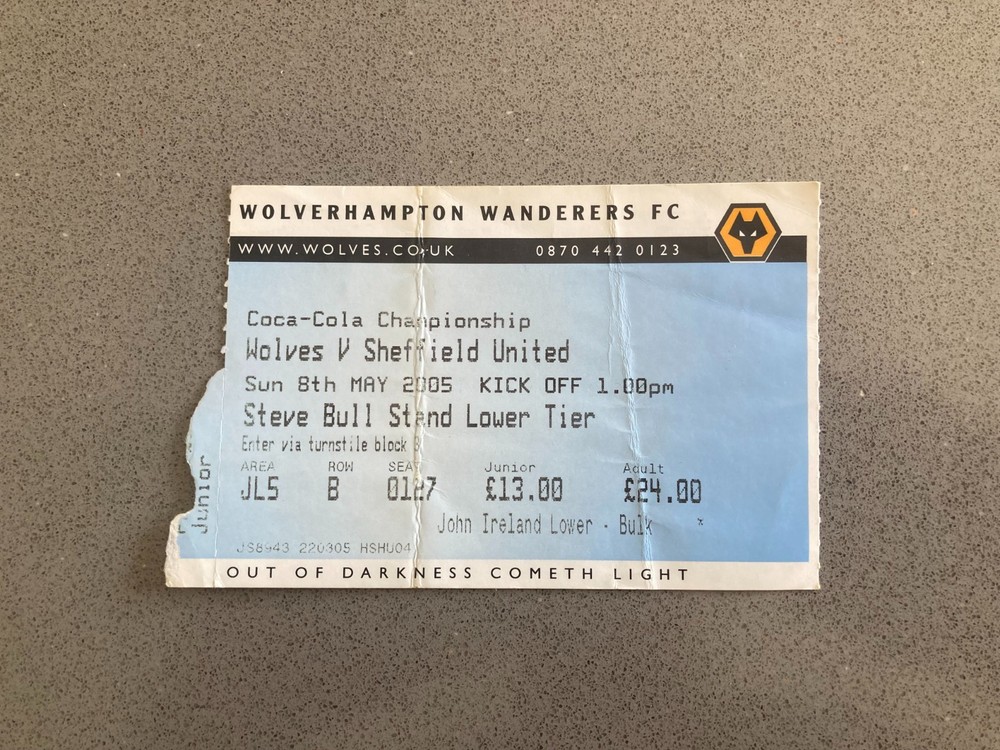 Wolverhampton Wanderers v Sheffield United 2004-05 Match Ticket