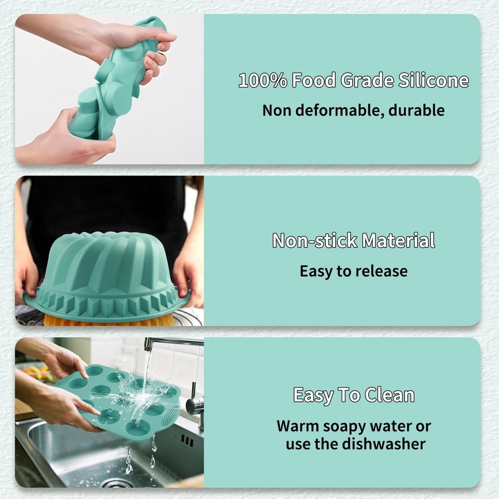 32 Pieces Silicone Baking Pans Set Nonstick Bakeware Set for Kitchen Oven