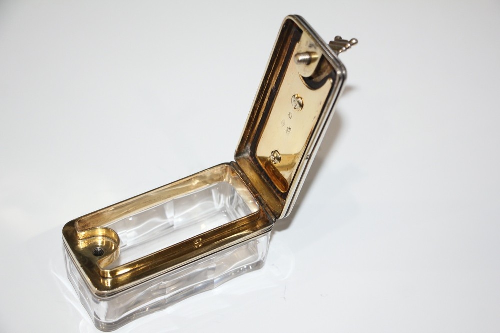 Antique Rare 19th C. Aucoc Aine Solid Sterling Silver & Crystal Pill Box
