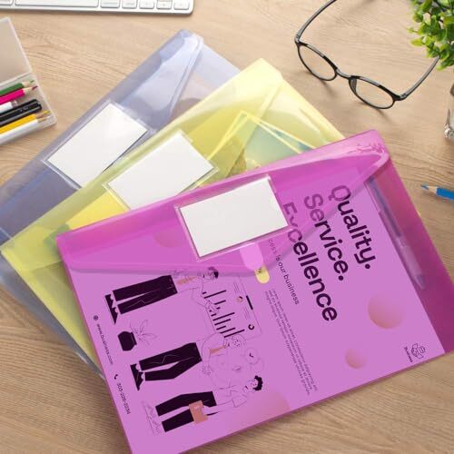 5 Pack Plastic Envelopes Poly Envelopes, Clear Document Folders Plastic File