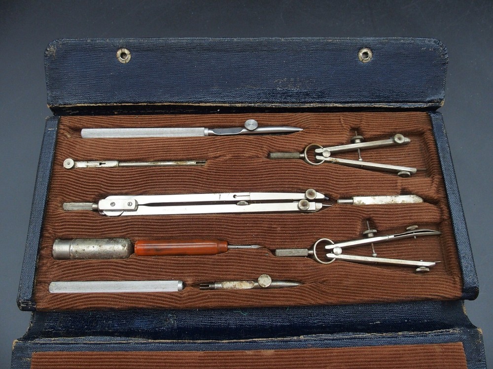Vintage Charvos 674 Drafting 9 Piece Set Engineering Mechanical Tools & Case