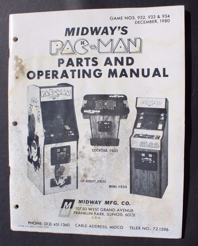 Vtg Arcade Game Owner's Manual / Schematic / Inserts Midway Pac-Man