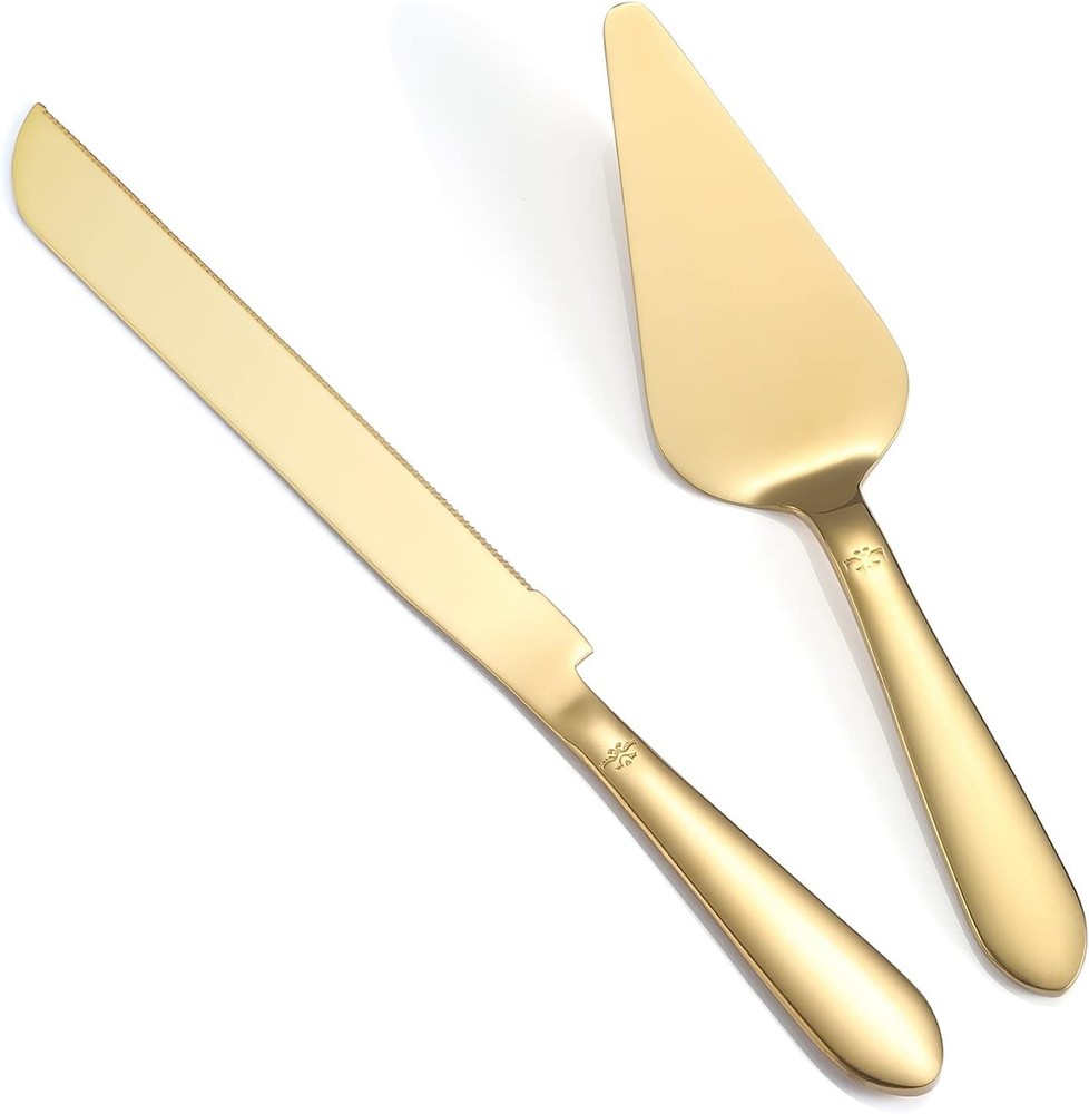 Elegant Wedding Cake Knife and Server Set Gold