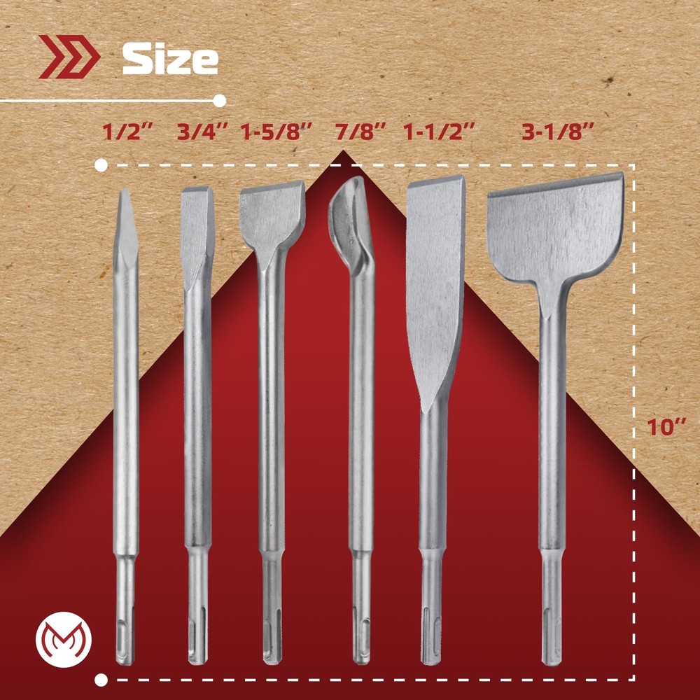 MonoPro SDS Plus Chisel Set for Rotary Hammer Drills, 6 PCS SDS Chisel Set In...