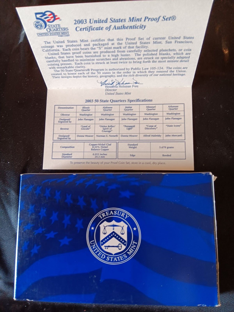 2003 US Mint proof set box w/coa,no coins
