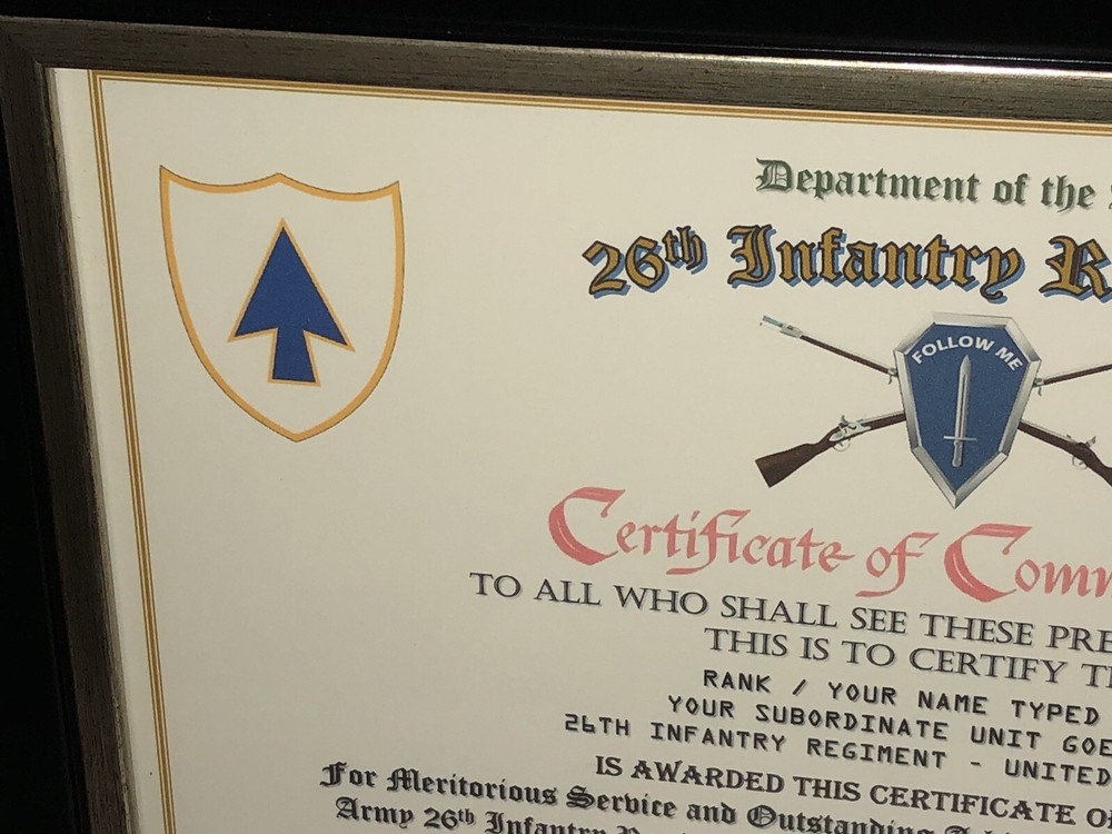 26TH INFANTRY REGIMENT / COMMEMORATIVE - CERTIFICATE OF COMMENDATION
