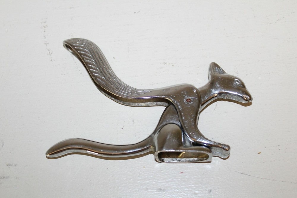 VTG Squirrel Nut Cracker Cast Metal Figural Silver Tone
