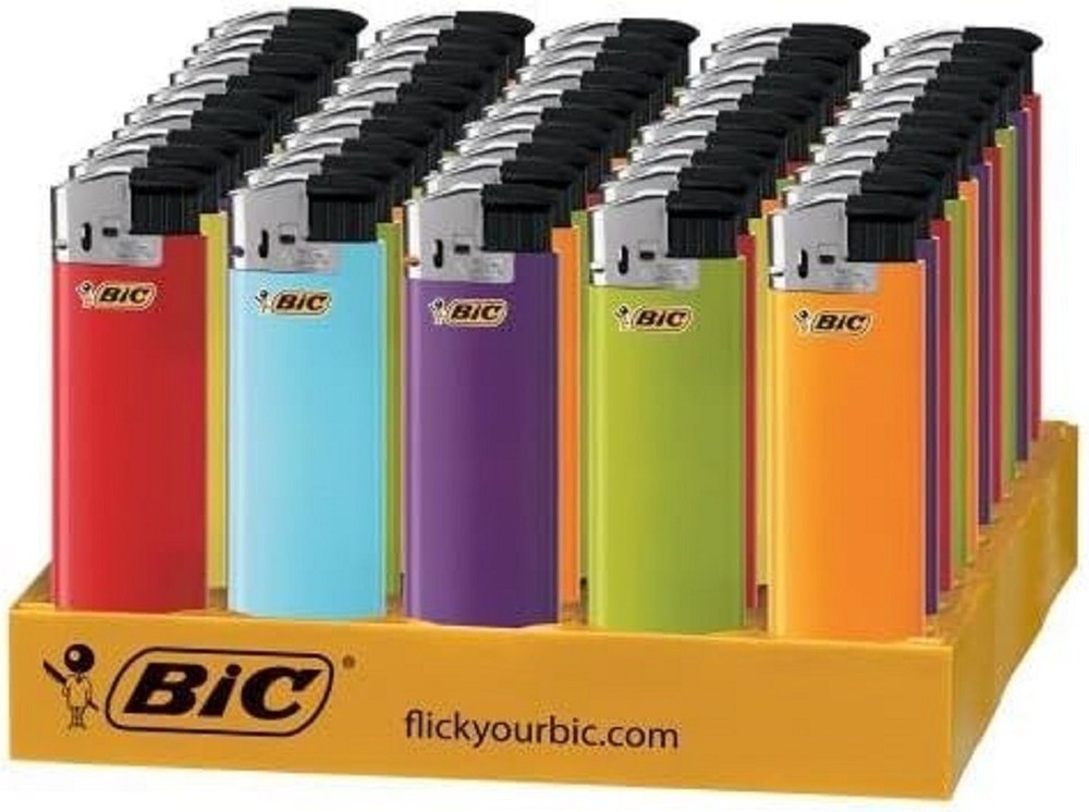 Bic Electric Push Down Lighter 50/ct Tray Assorted Colors, Wholesale