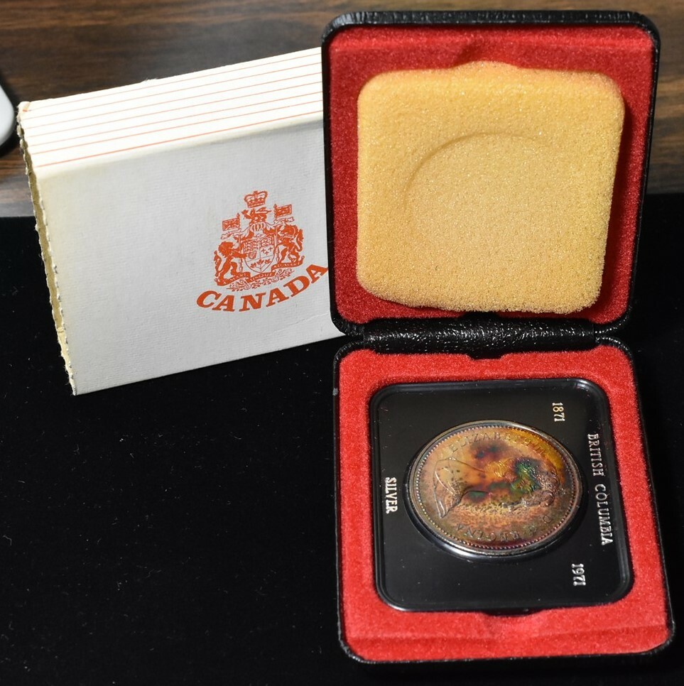 1971 Canada British Columbia $1 - Electrifying Rainbow Toning! Must See