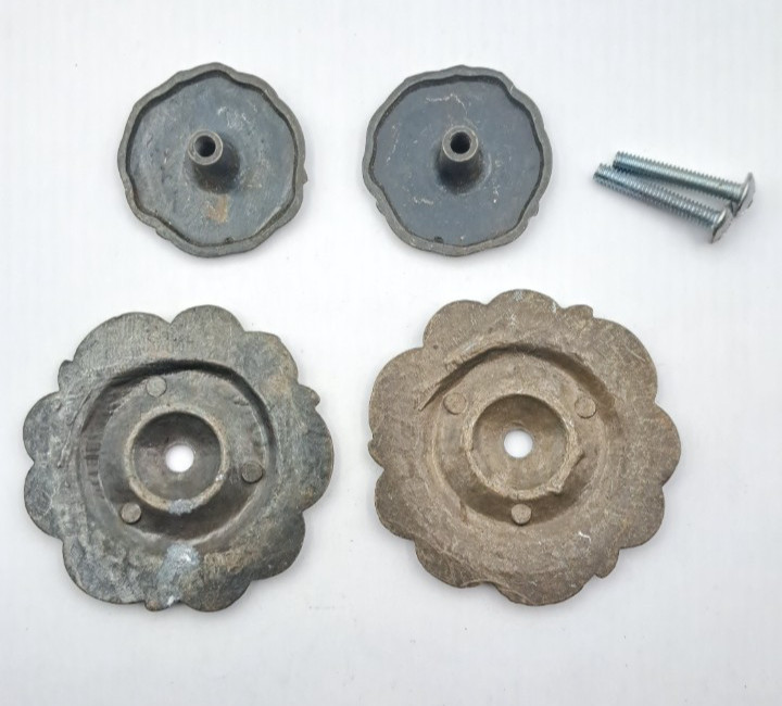 Vintage Drawer Knobs Cabinet Pulls Metal & Brass Pair