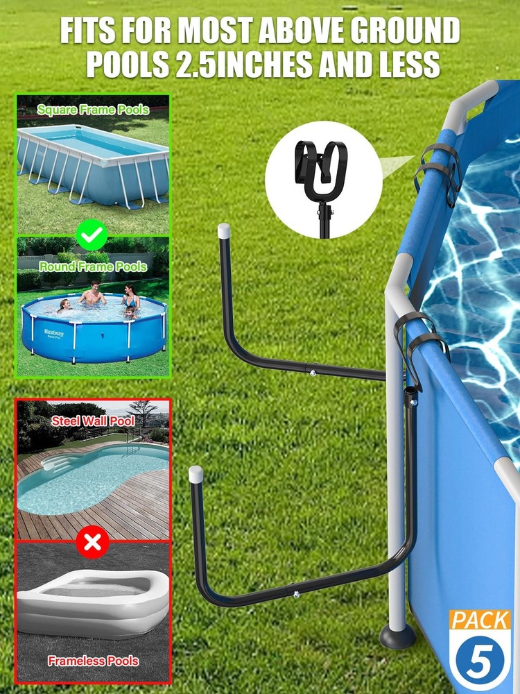 5 Pack Solar Pool Cover Holder, Adjustable Solar Cover Hooks Keep Solar Cover...