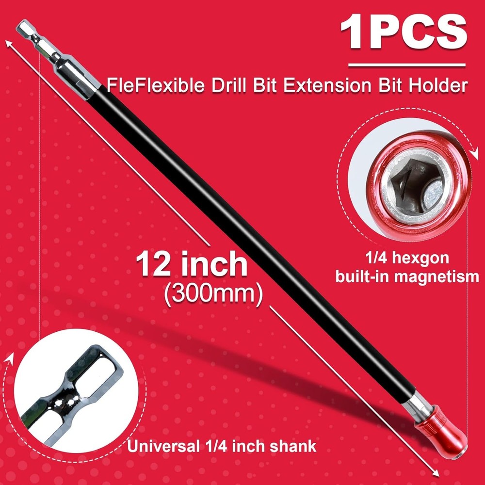 12Inches Flexible drill bit Extension Screwdriver Bit Holders, 1PACK Flex...