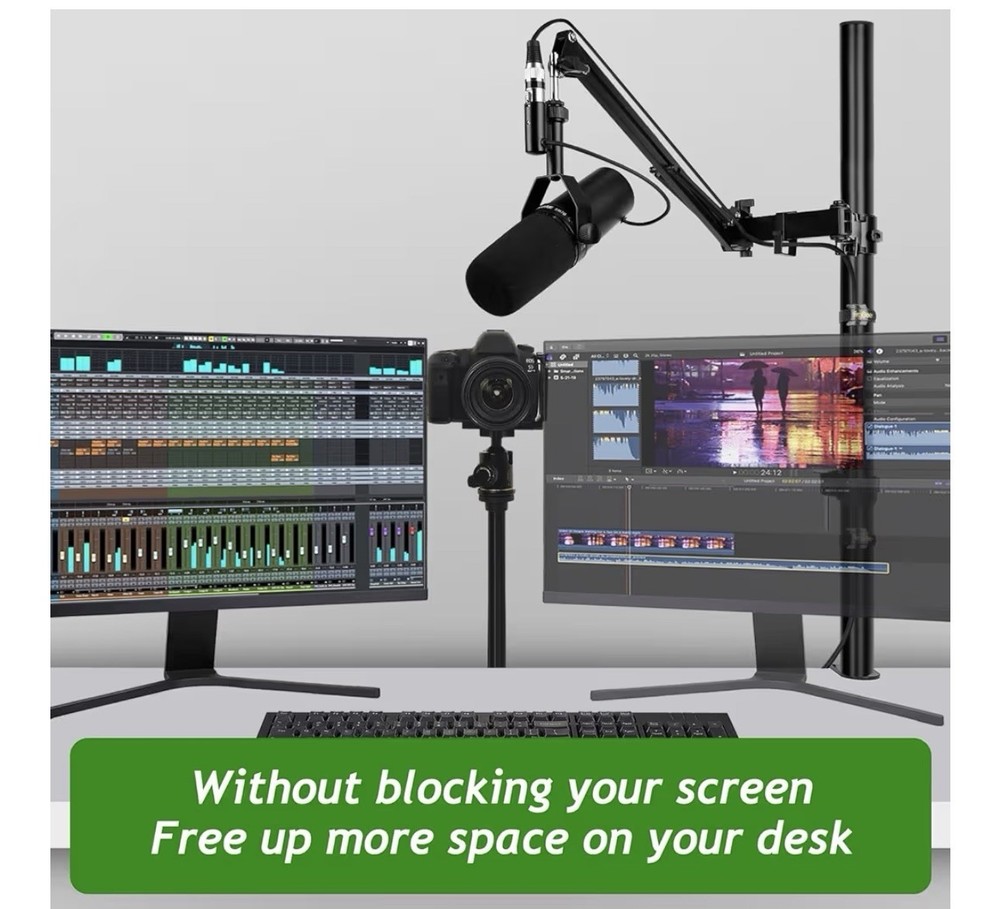 Mic Boom Arm, Adjustable Height Overhead Microphone Stand with Heightened Ext...