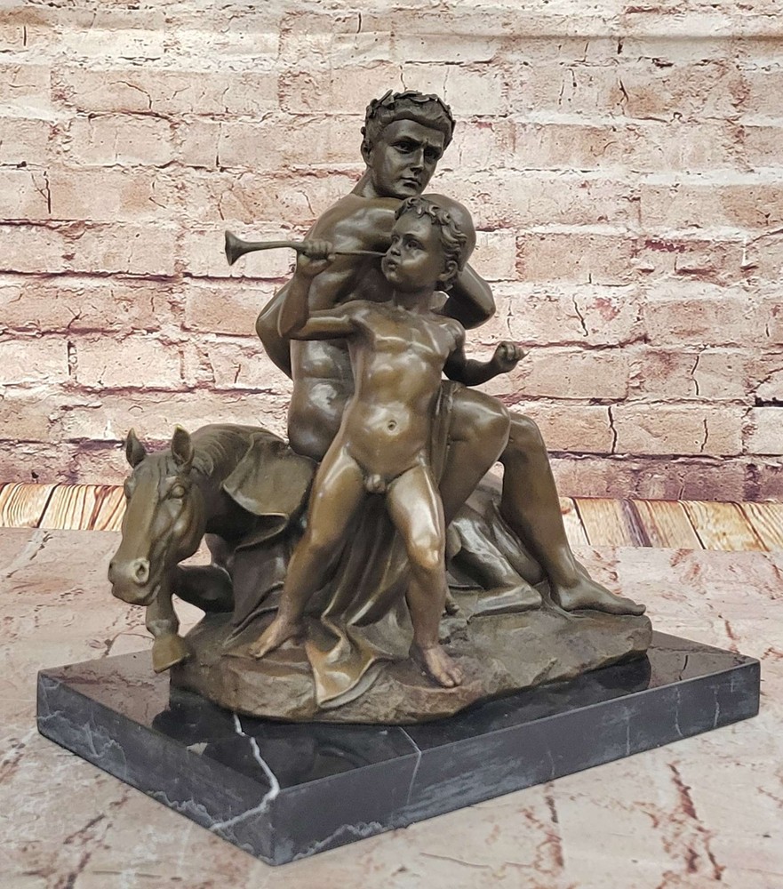 Genuine 100% Solid Bronze Caesar and His Son Home Office Decoration Decor