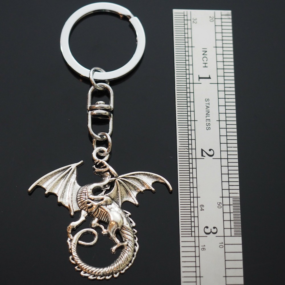 Winged Dragon Long Tail Silver Keychain Swivel