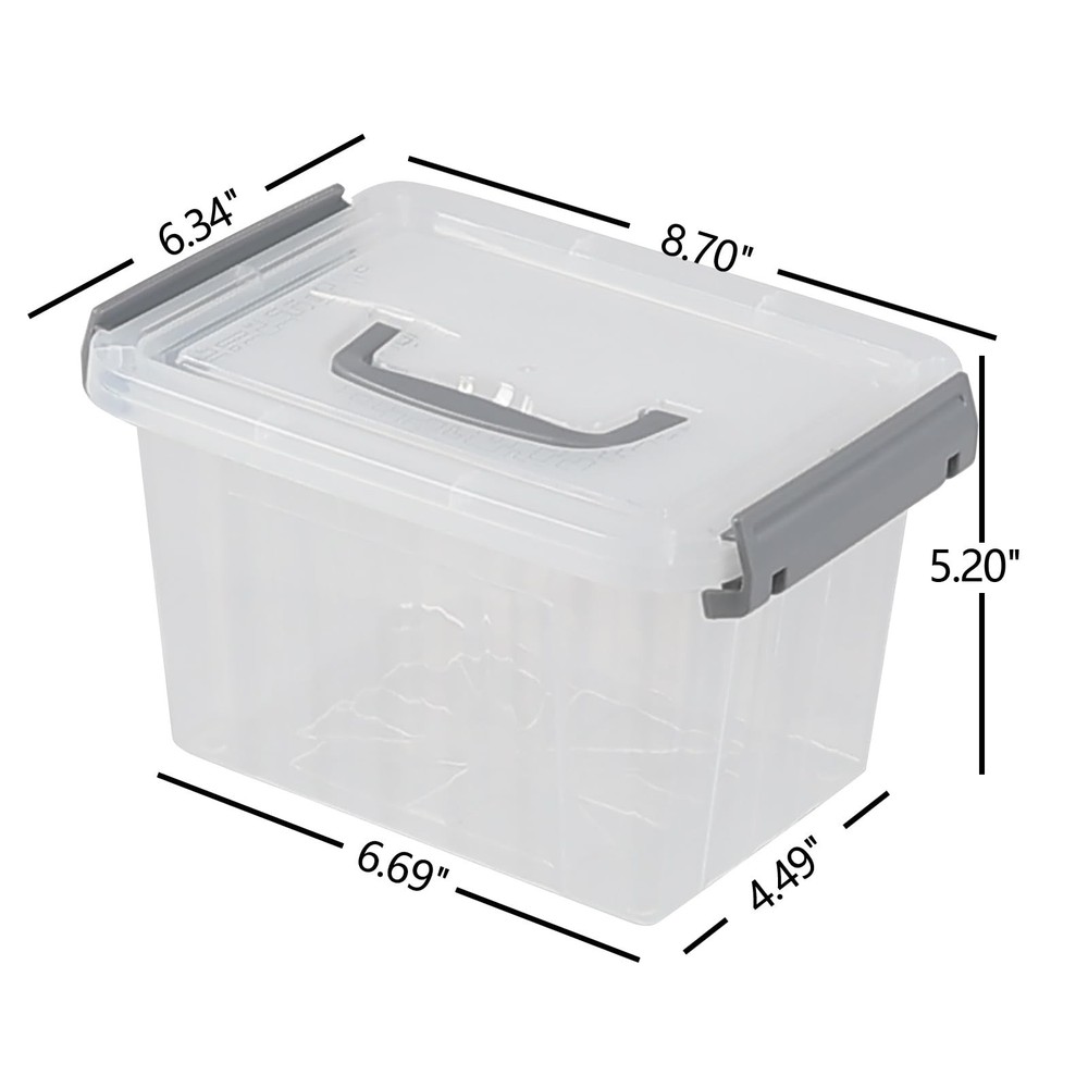 3 L Small Clear Storage Latch Box, 6 Pack Plastic Stackable Organizer Contain...