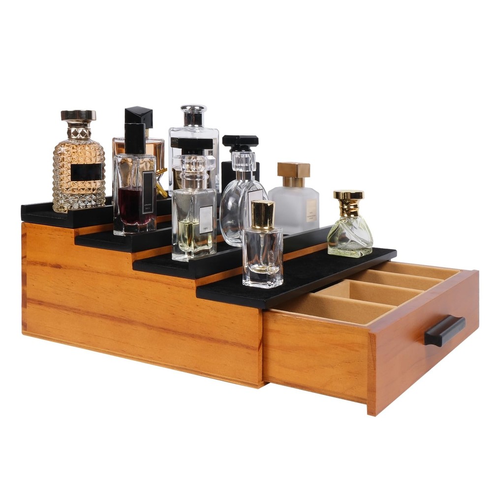 4-Layer Felt surface Cologne Organizer For Men with Felt Lining Drawer and Hi...