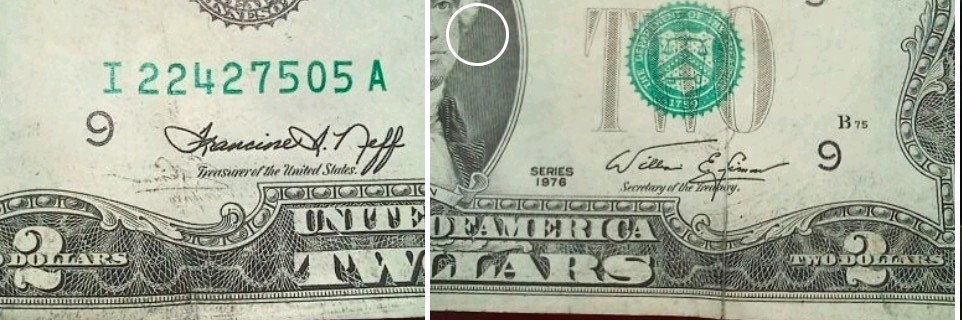1976 $2 Bill |2xError| Ink Shift Error| Face2Face Ink Transfer| Mirrored Print