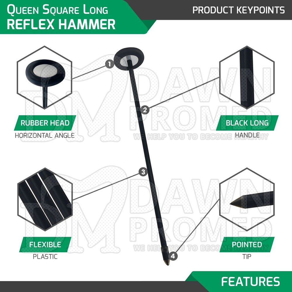 Queen Square Neurological Reflex Hammer Black 14" Long Plastic Handle Diagnostic