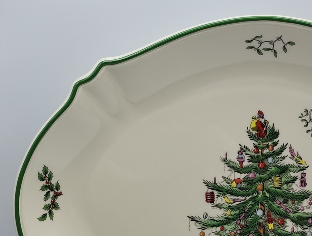 Large Spode Christmas Tree Oval Serving Platter 17 1/4" x 13 1/4" Original Box