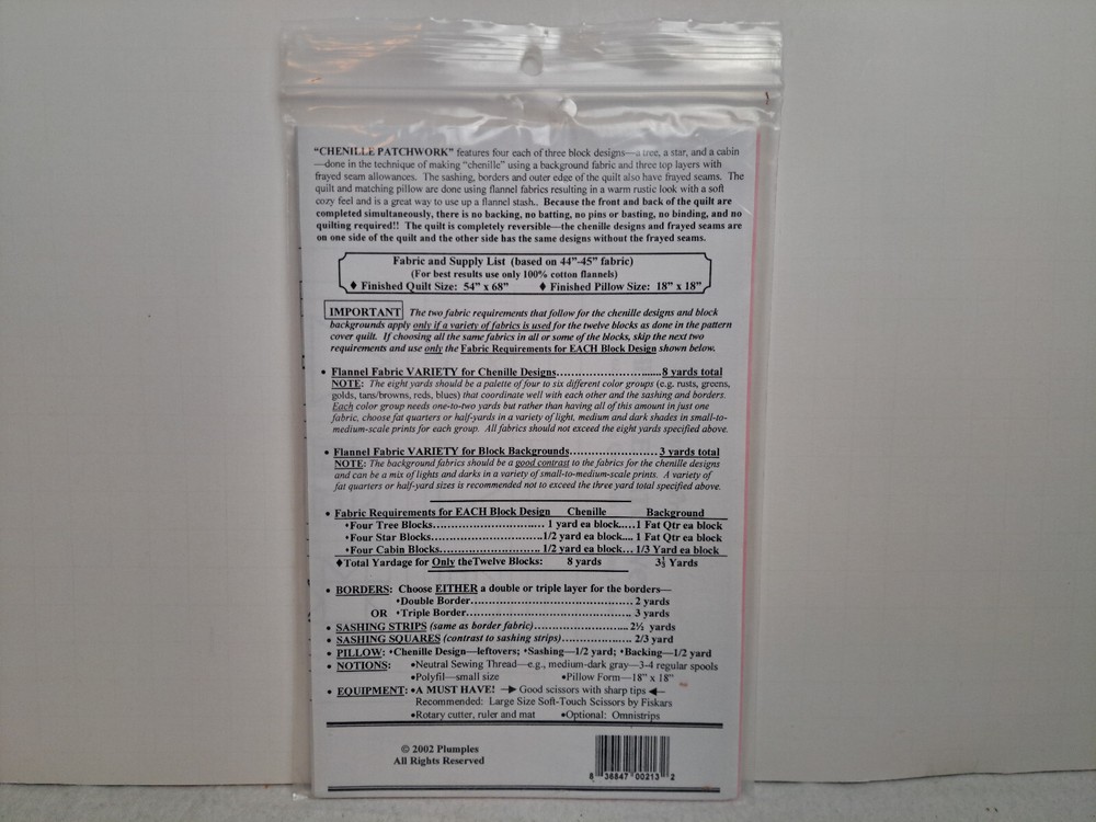 Plumples Quilt Pattern - Chenille Patchwork (Quilt & Pillow) #213P - Uncut