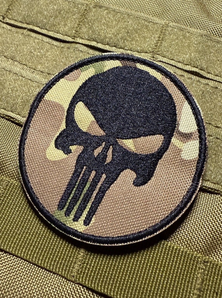 Punisher Skull Tactical Morale Patch Hook Loop Morale Badge Multicam 3.2"