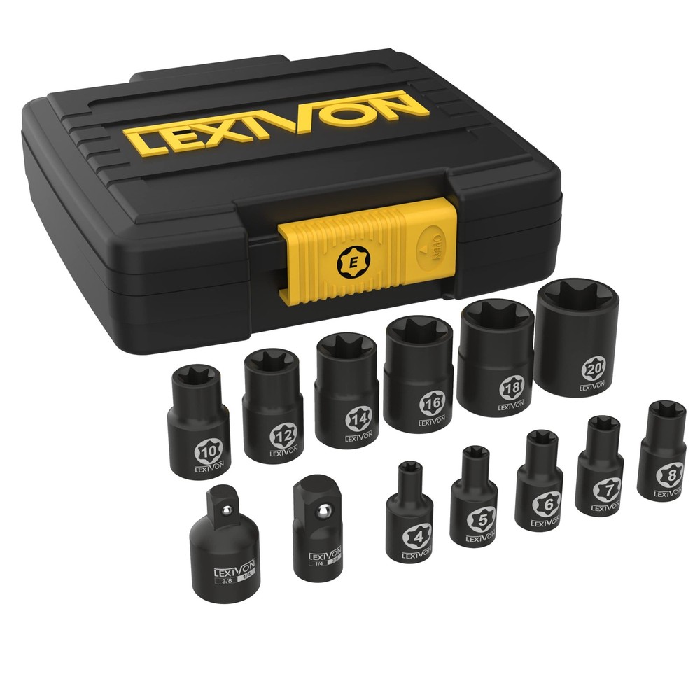 LEXIVON E-TORX Socket Set, Chrome Vanadium Set E4 - E20, Black