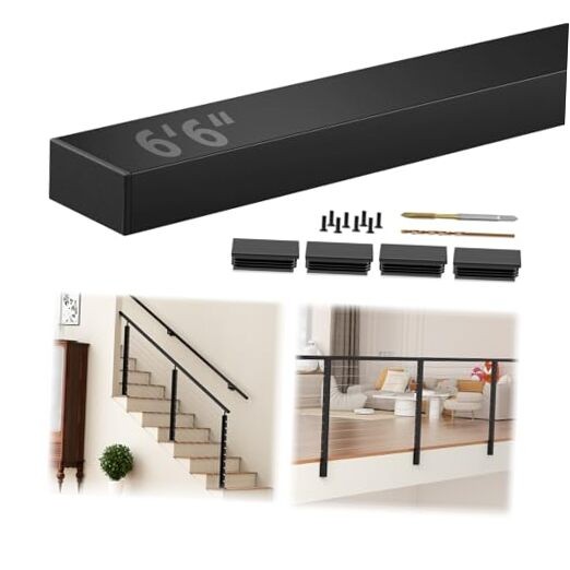 6'6" Stainless Steel T304 Handrail Black, Cuttable Rectangular Handrail Flat