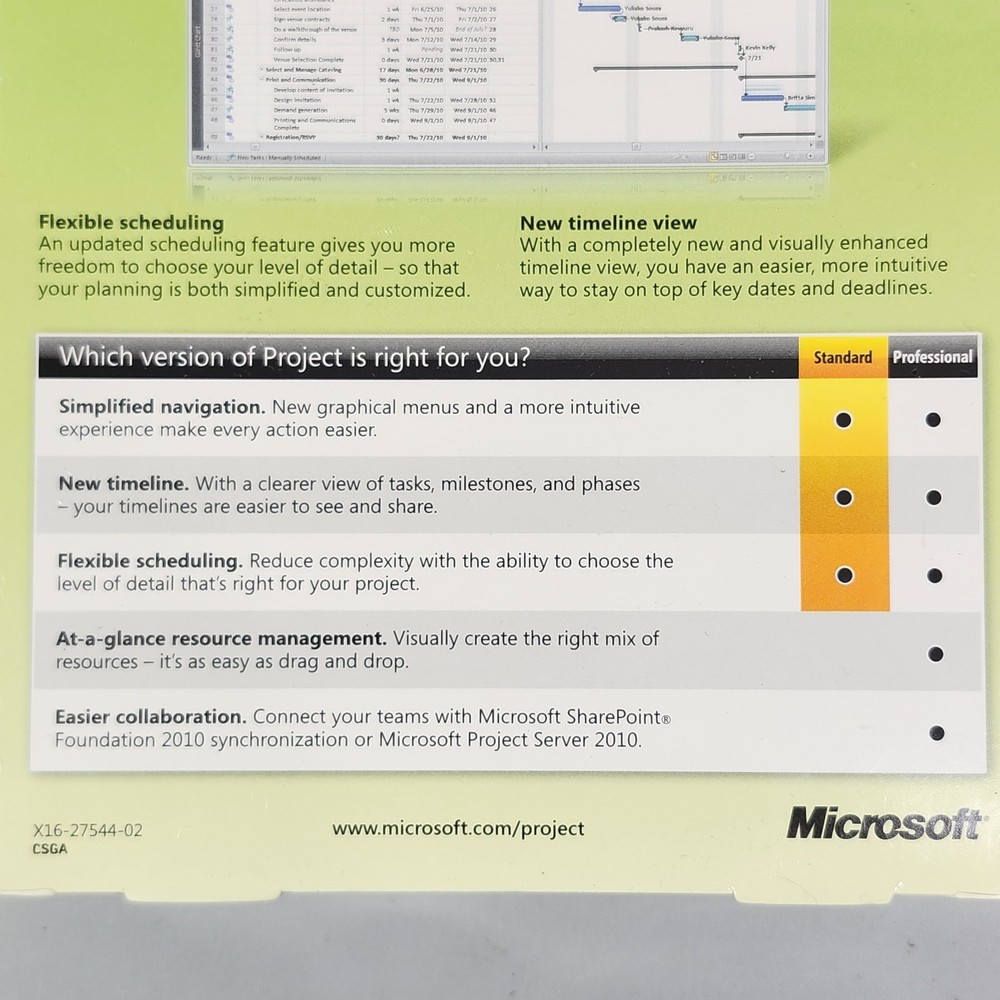 Microsoft Project Standard 2010 DVD Work Management Tool Windows Vista XP Sealed