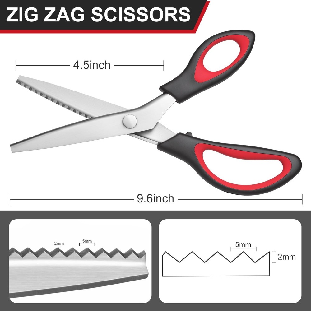 Pinking Shears, 9” Zig Zag Scissors for Fabric，Professional Handhel