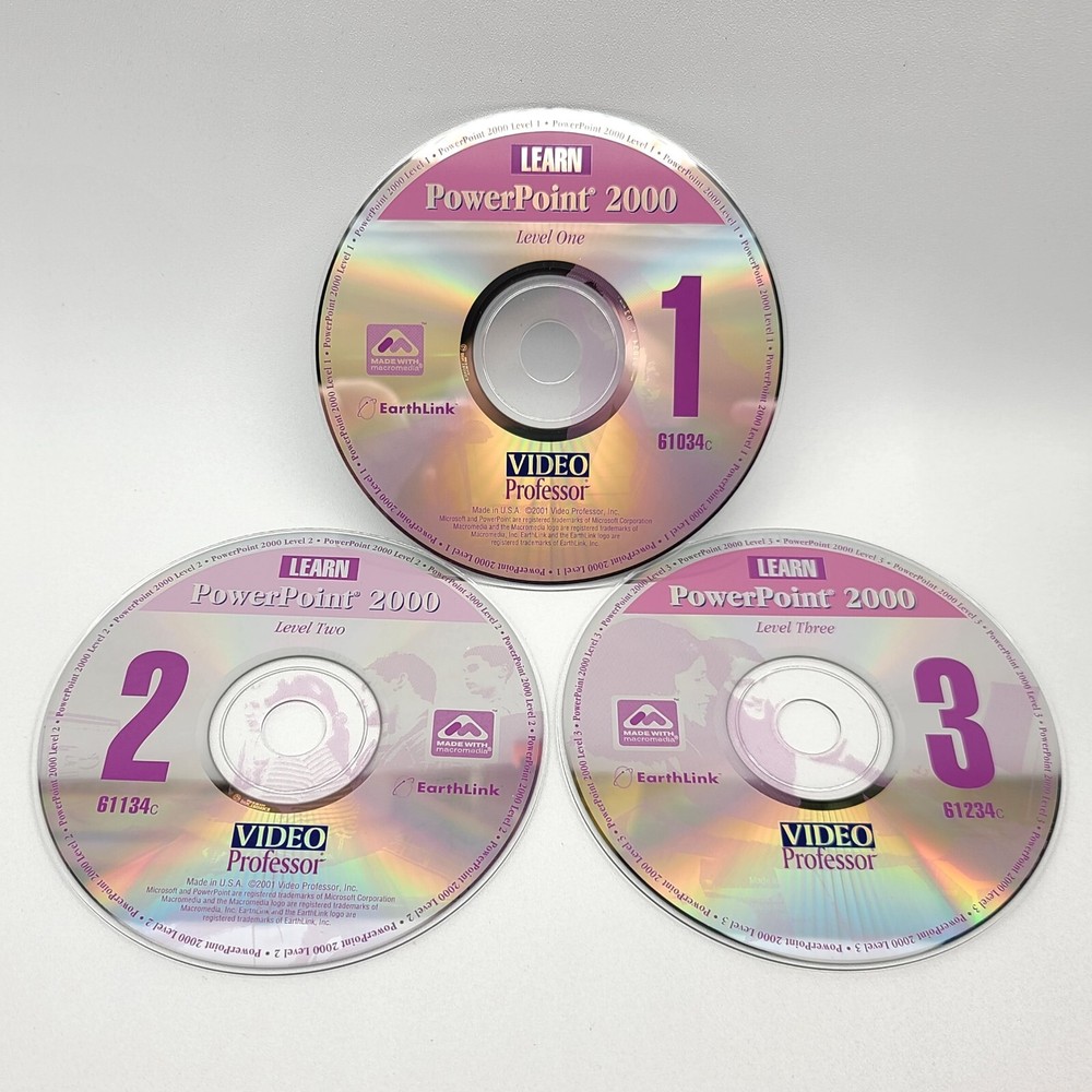 ⭐️ Video Professor Learn PowerPoint 2000 3-CD Set - PC CD-ROM