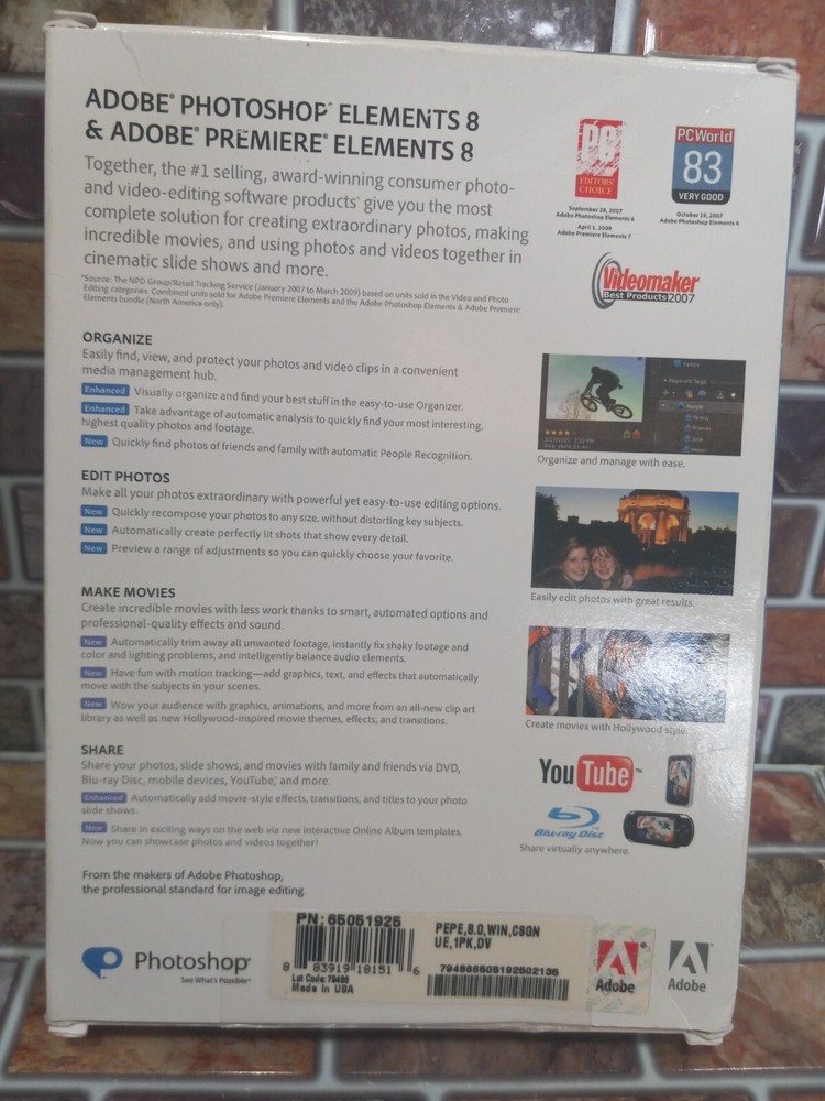 Genuine Original Adobe Photoshop Elements 8 and Premie Elements 8 NOB