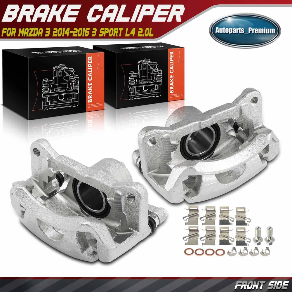 2Pcs Front Side Brake Caliper w/ Bracket for Mazda 3 2014-2016 3 Sport L4 2.0L