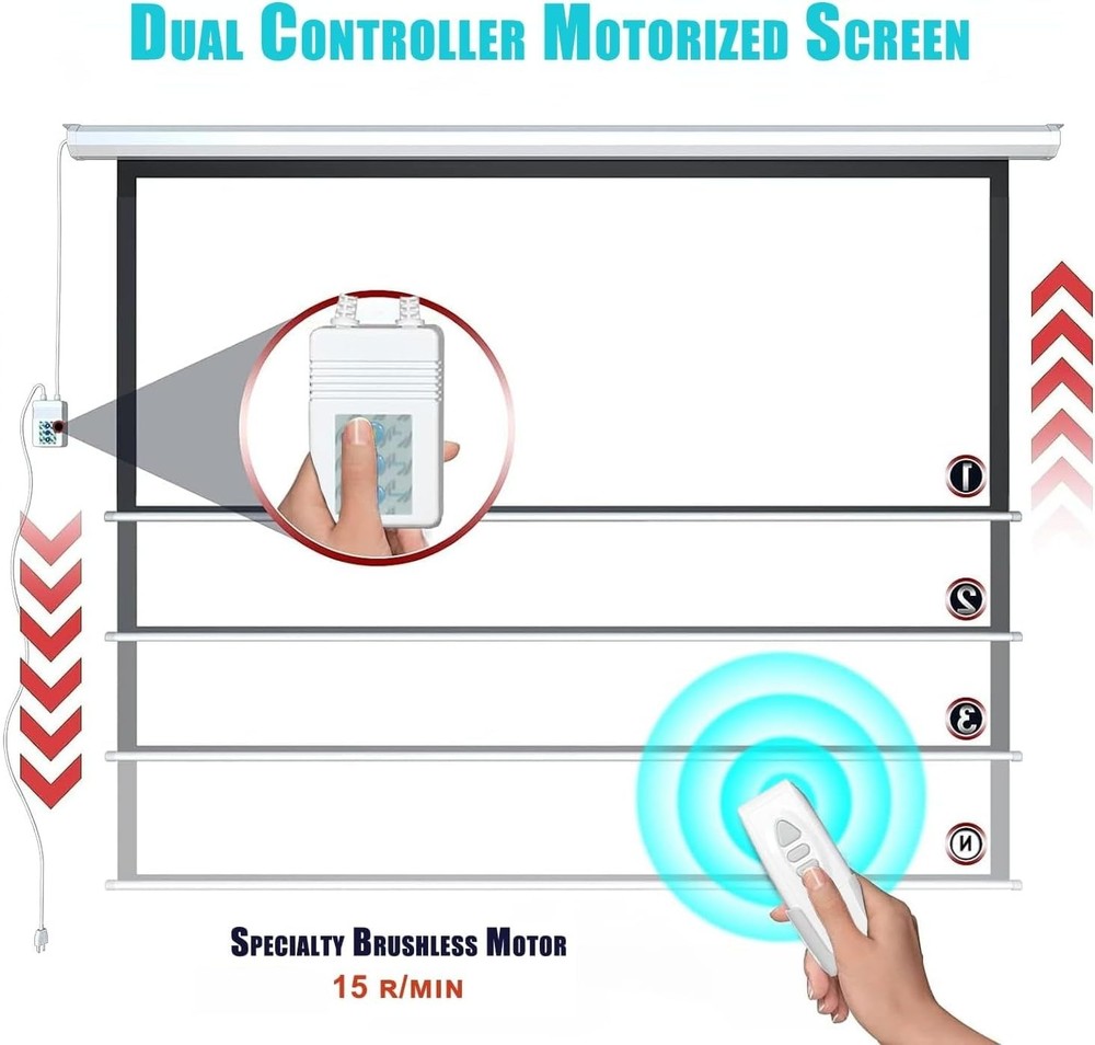 100" Motorized Projector Screen, Electric 4:3 Projector Screen with Remote Co...