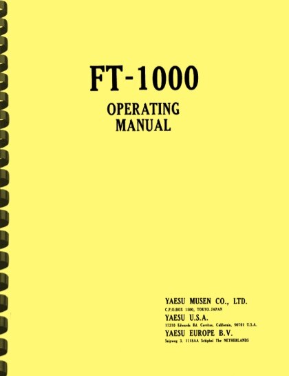 Yaesu FT-1000 OWNER'S MANUAL